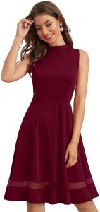 Ladies Maroon Sleeveless Fit Flare Dress