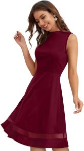 Ladies Maroon Sleeveless Fit Flare Dress