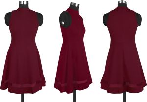 Ladies Maroon Sleeveless Fit Flare Dress