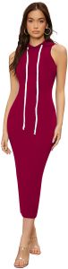 Ladies Maroon Sleeveless Hooded Bodycon Dress