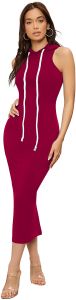 Ladies Maroon Sleeveless Hooded Bodycon Dress