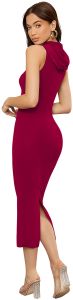 Ladies Maroon Sleeveless Hooded Bodycon Dress