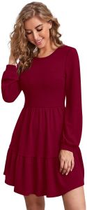 Ladies Maroon Tiered Casual Mini Dress