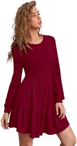 Ladies Maroon Tiered Casual Mini Dress