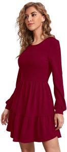 Ladies Maroon Tiered Casual Mini Dress