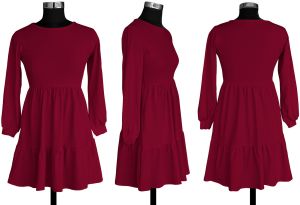 Ladies Maroon Tiered Casual Mini Dress