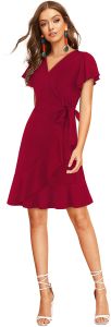 Ladies Maroon Wrap Flare Dress