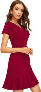 Ladies Maroon Wrap Flare Dress