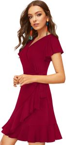 Ladies Maroon Wrap Flare Dress