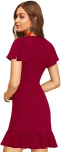 Ladies Maroon Wrap Flare Dress