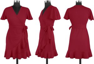 Ladies Maroon Wrap Flare Dress