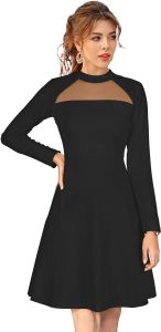 Ladies Midnight Mesh Yoke Flare Dress