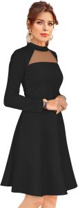 Ladies Midnight Mesh Yoke Flare Dress