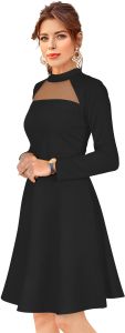 Ladies Midnight Mesh Yoke Flare Dress