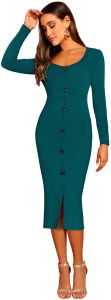 Ladies Morpich Full Sleeve Bodycon Midi Dress