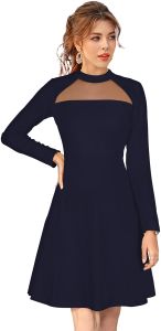 Ladies Navy Blue Full Sleeve Fit And Flare Dress