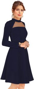 Ladies Navy Blue Full Sleeve Fit And Flare Dress