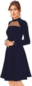 Ladies Navy Blue Full Sleeve Fit And Flare Dress