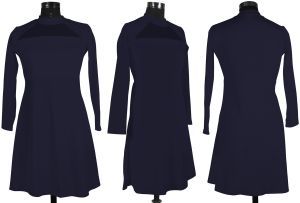 Ladies Navy Blue Full Sleeve Fit And Flare Dress