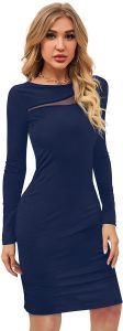 Ladies Navy Blue Mesh Bodycon Dress