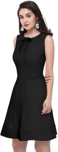 Ladies Noir Bow Neck Sleeveless Dress