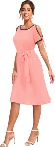 Ladies Peach Cold Shoulder Belted Dress