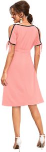 Ladies Peach Cold Shoulder Belted Dress