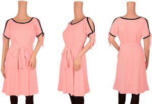 Ladies Peach Cold Shoulder Belted Dress