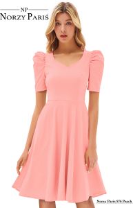 Ladies Peach Fit & Flare Knitted Knee Length Dress