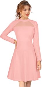 Ladies Peach Full Sleeve Casual Western Dress