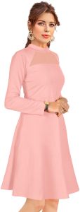 Ladies Peach Full Sleeve Casual Western Dress