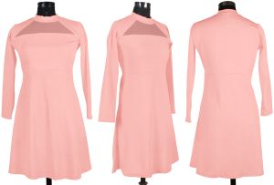 Ladies Peach Full Sleeve Casual Western Dress