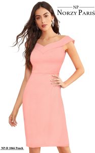 Ladies Peach Off Shoulder Party Dress