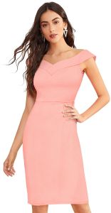 Ladies Peach Off Shoulder Party Dress