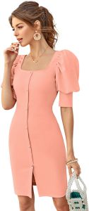 Ladies Peach Puff Sleeve Bodycon Dress