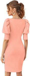 Ladies Peach Puff Sleeve Bodycon Dress