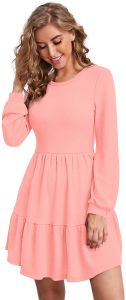 Ladies Peach Tiered Casual Mini Dress