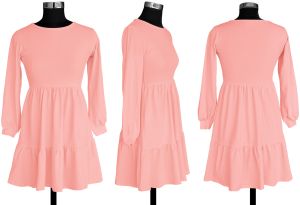 Ladies Peach Tiered Casual Mini Dress