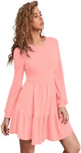 Ladies Peach Tiered Casual Mini Dress