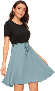 Ladies Pista Green Casual Fit And Flare Dress