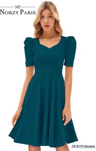 Ladies Pista Green Knitted Fit & Flare Knee Length Dress