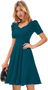 Ladies Pista Green Knitted Fit & Flare Knee Length Dress