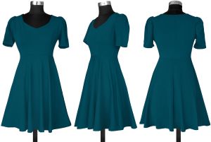Ladies Pista Green Knitted Fit & Flare Knee Length Dress