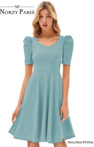 Ladies Pista Green Knitted Fit & Flare Midi Dress