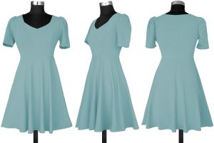 Ladies Pista Green Knitted Fit & Flare Midi Dress