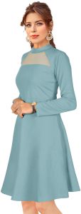 Ladies Pista Green Long Sleeve A-Line Dress