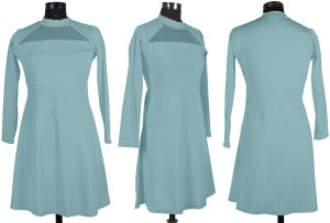 Ladies Pista Green Long Sleeve A-Line Dress