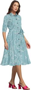 Ladies Pista Printed Shirt Collar Midi Dress