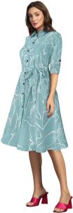 Ladies Pista Printed Shirt Collar Midi Dress