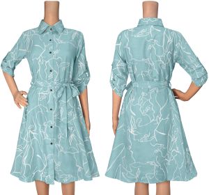 Ladies Pista Printed Shirt Collar Midi Dress